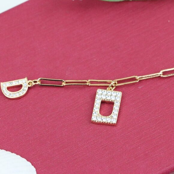 "Rose Gold Designer Bracelet with CZ Letter D Charms, XPBL0848 - Picture 9 of 12
